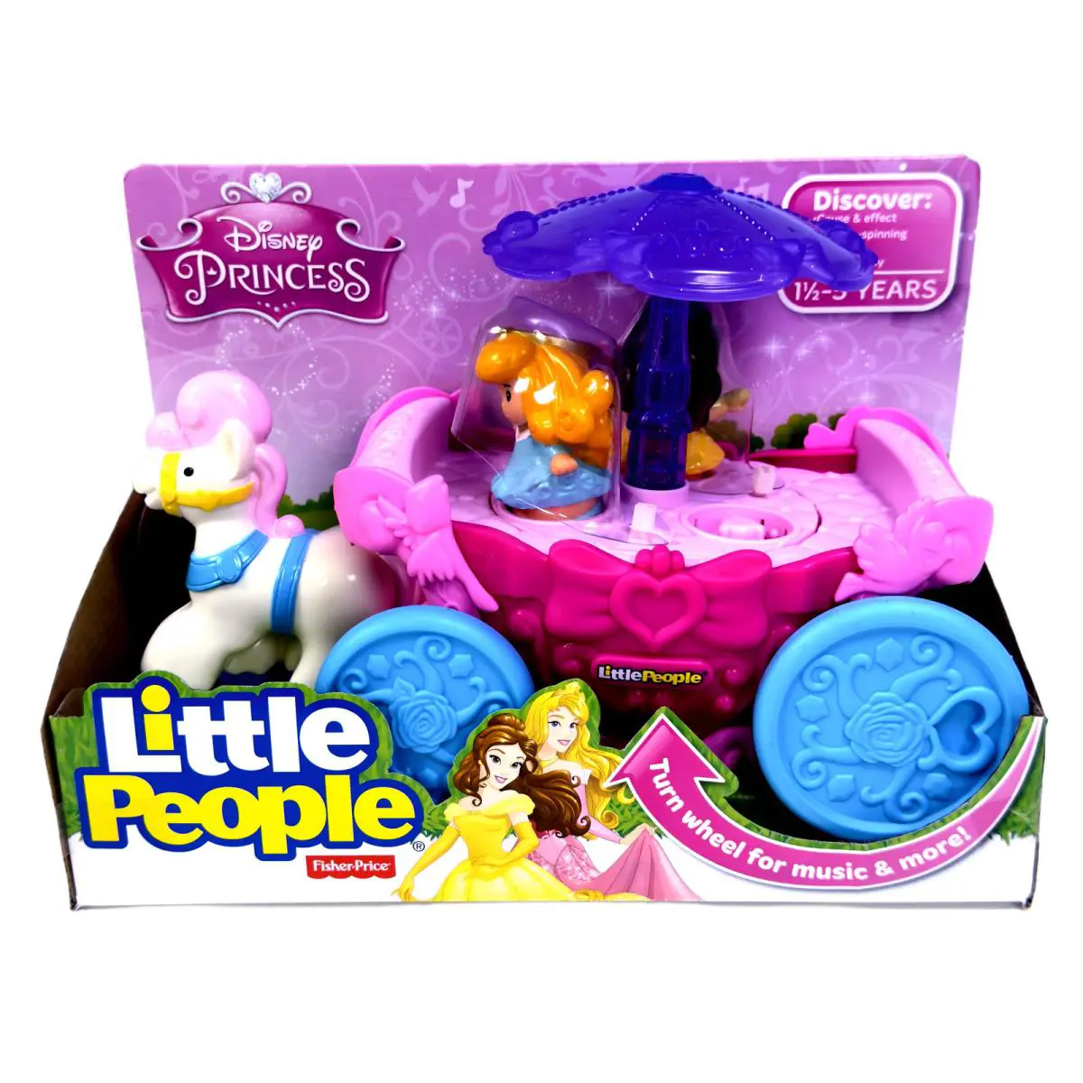 Disney Princess Little People Carousel Carriage Aurora Belle Music 2015 Toy 1-5+