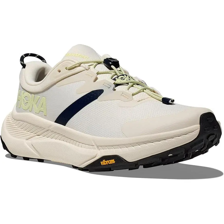 Hoka One One Transport Running Lace-up Sneakers White Navy Mesh Men`s Size 9.5 D - White Alabaster / Varsity Navy