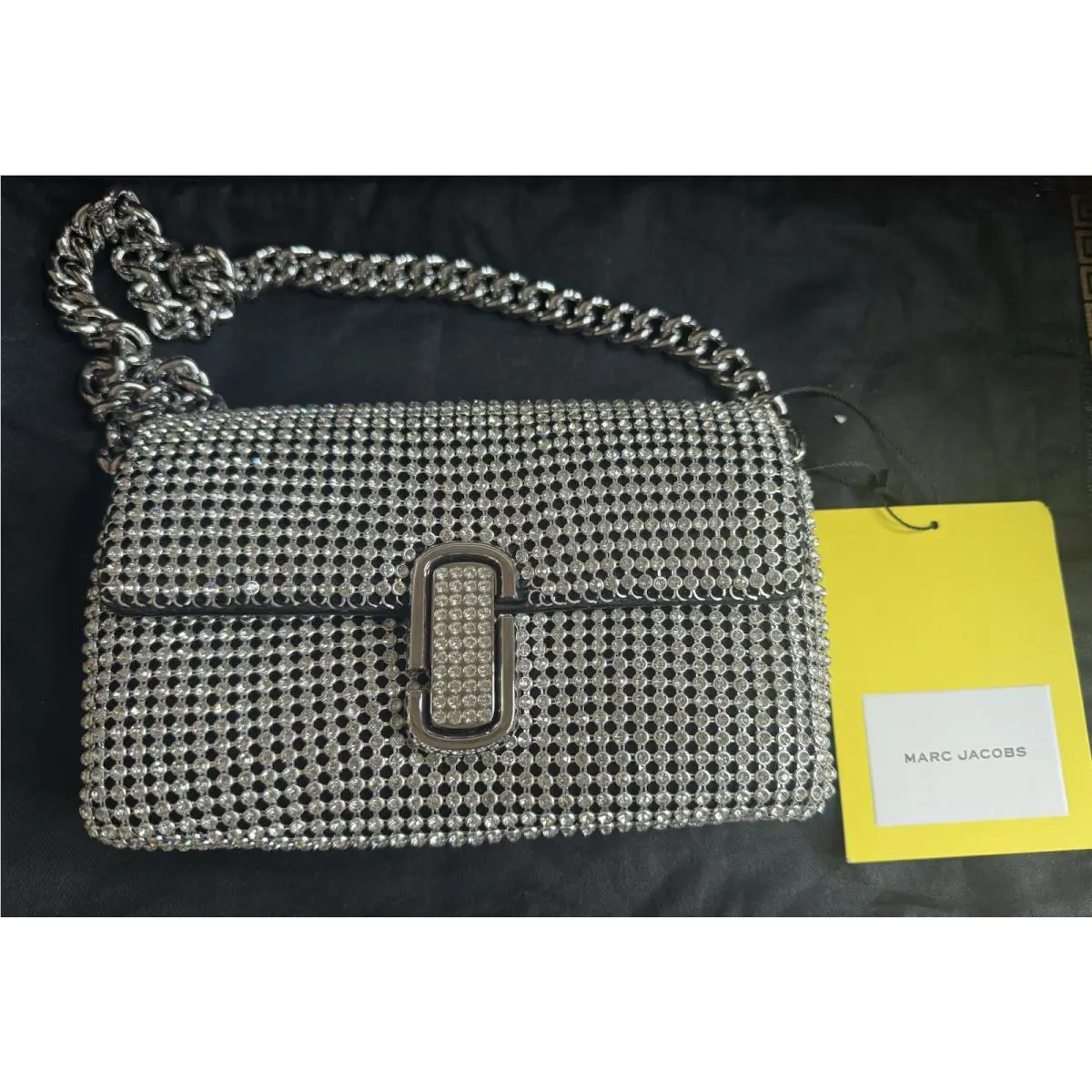 Marc Jacobs Silver The Rhinestone J Marc Mini Shoulder Bag Logo