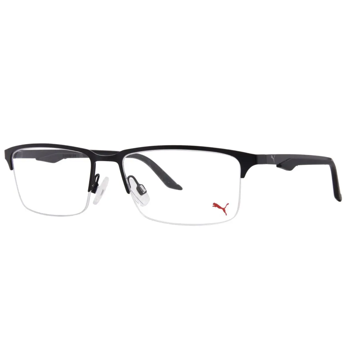 Puma PU0413O 001 Eyeglasses Men`s Black Semi Rim Rectangle Shape 56mm