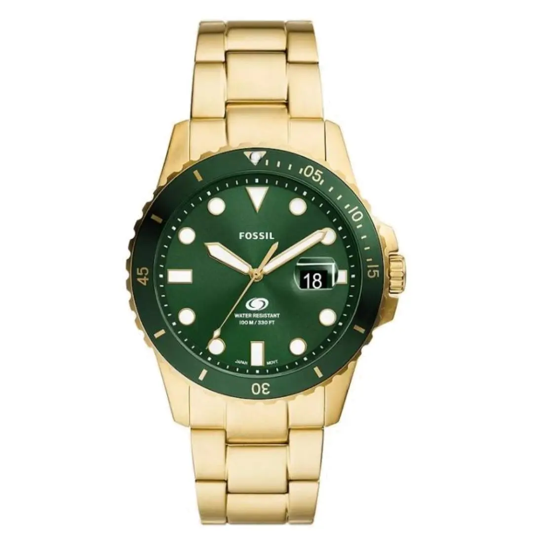 Fossil Blue Dive Men`s Green Dial Gold-tone Stainless Steel Quartz Watch FS6030 - Face: Green, Dial: Green, Band: Gold