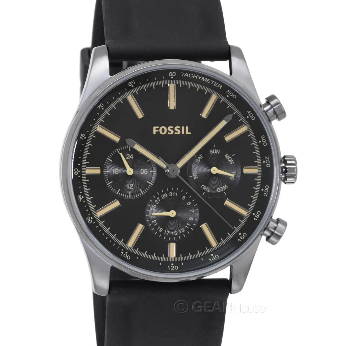 Fossil Sullivan Mens Gray Multifunction Watch Black Dial Soft Silicone Band