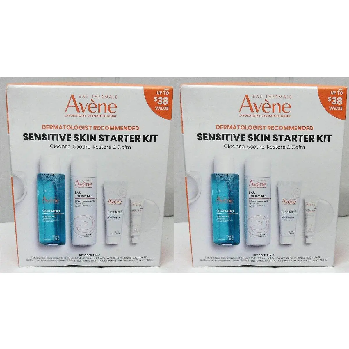 2x Avene Sensitive Skin Starter Kit Cleanse Soothe Restore Calm