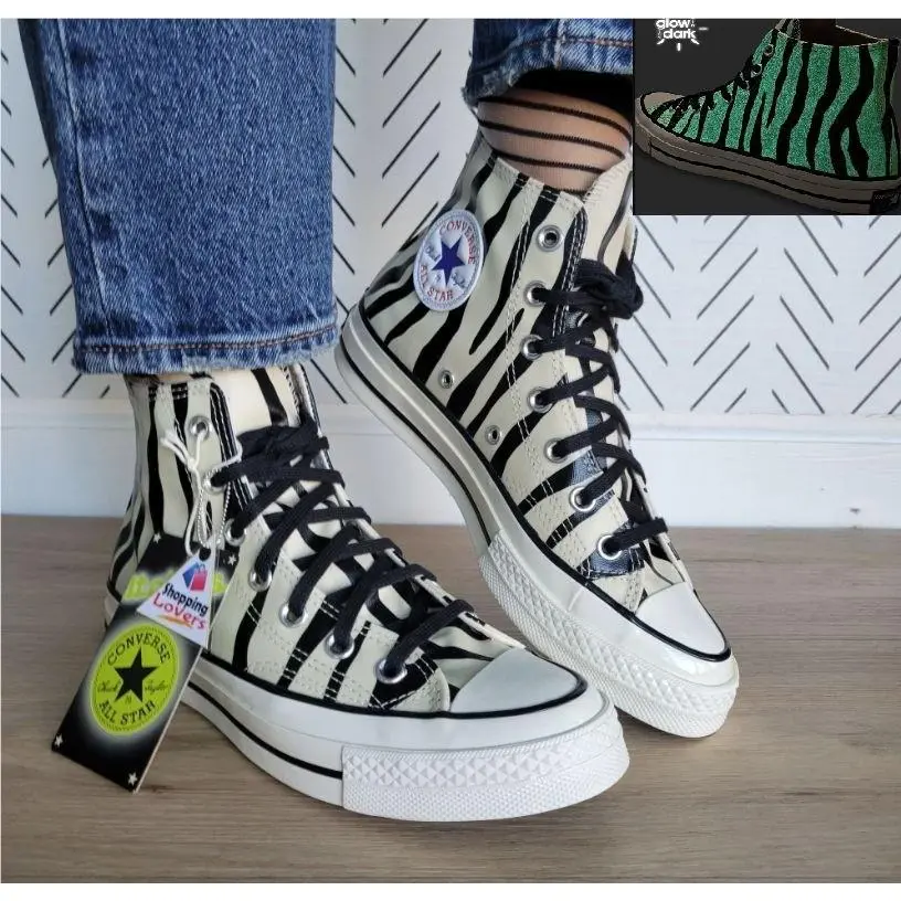 ⭐converse Chuck 70 Hi 9 Women Shoes Zebra Print Canvas Glow in The Dark A15032C