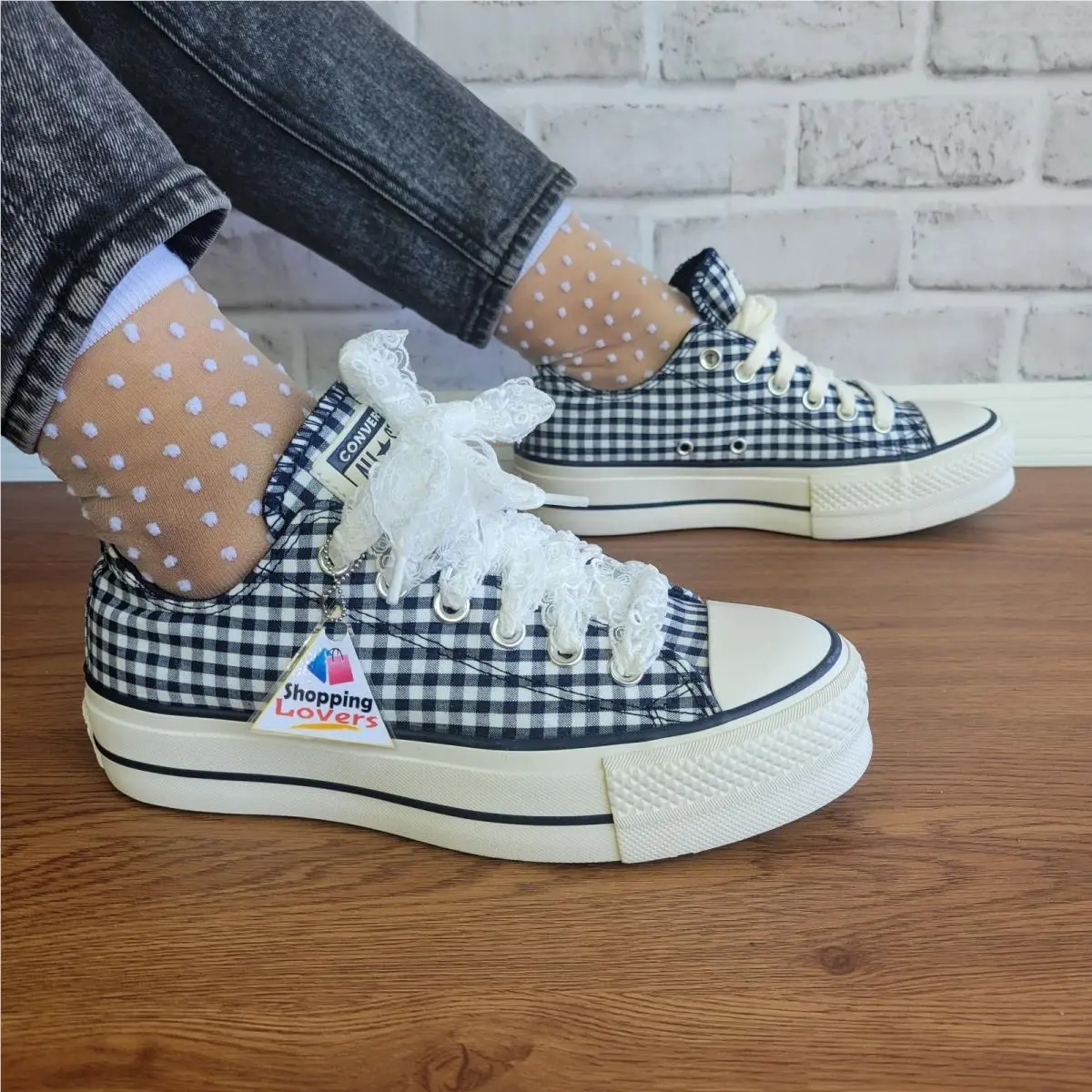 ⭐chuck Taylor All Star Lift Gingham Sz 8 Womens Shoes Navy White Sneaker A13664C by Converse