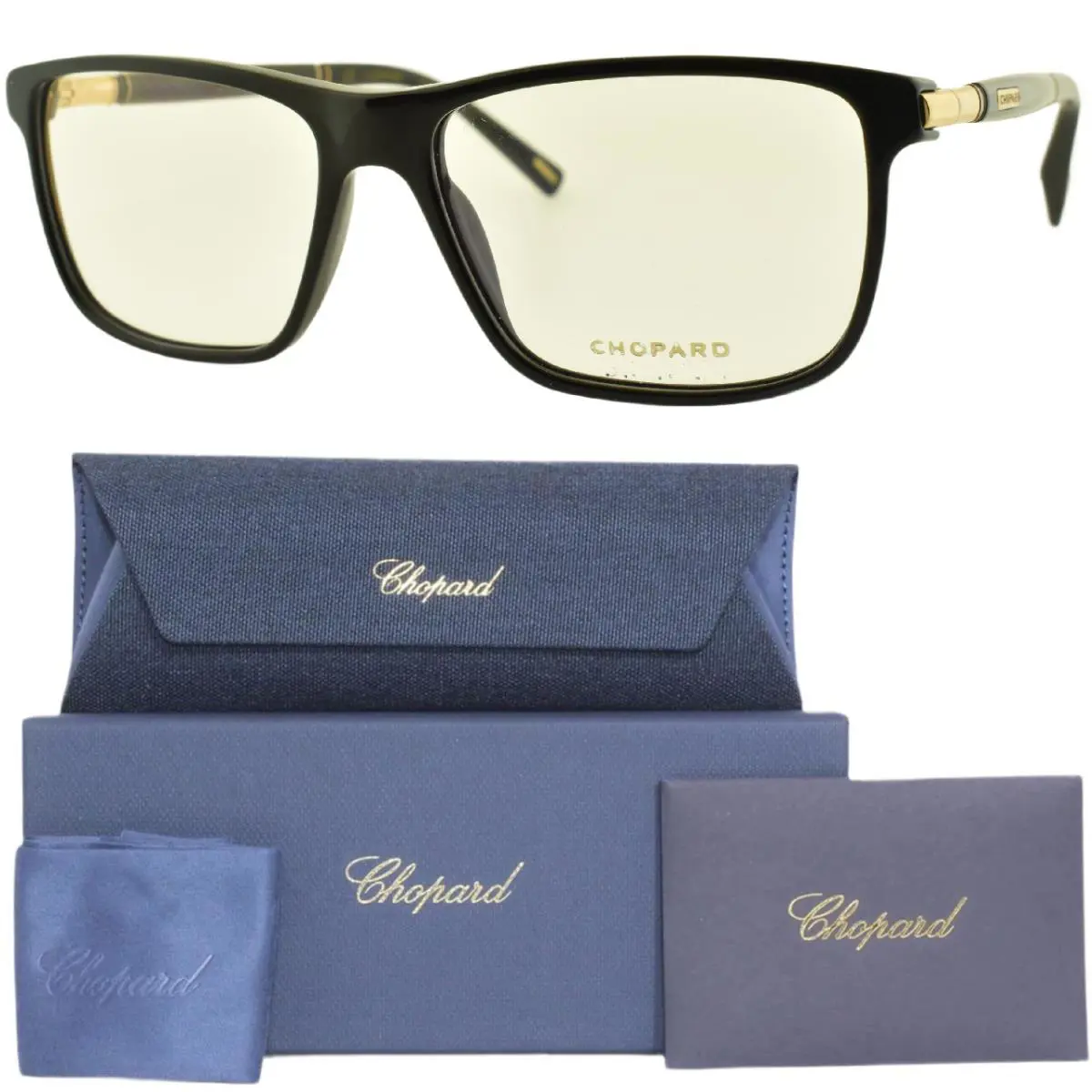 Chopard VCH240 0700 55-16-145 Black Gold Rectangle Full Rim Optical Frame