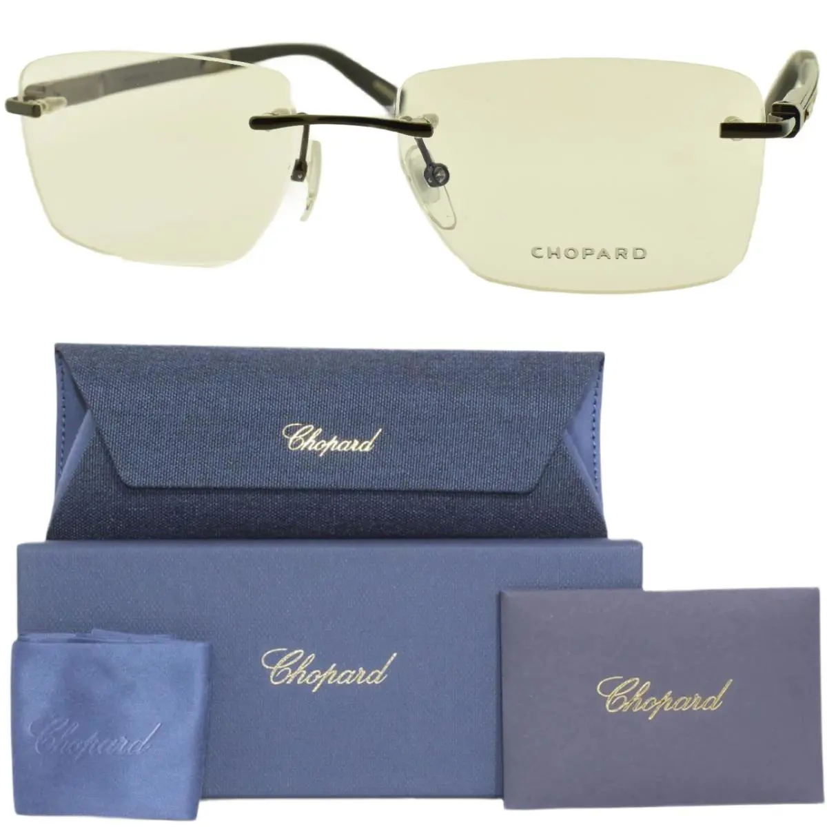 Chopard VCHD62 0568 56-17-145 Black Wood Rectangle Rimless Optical Frame