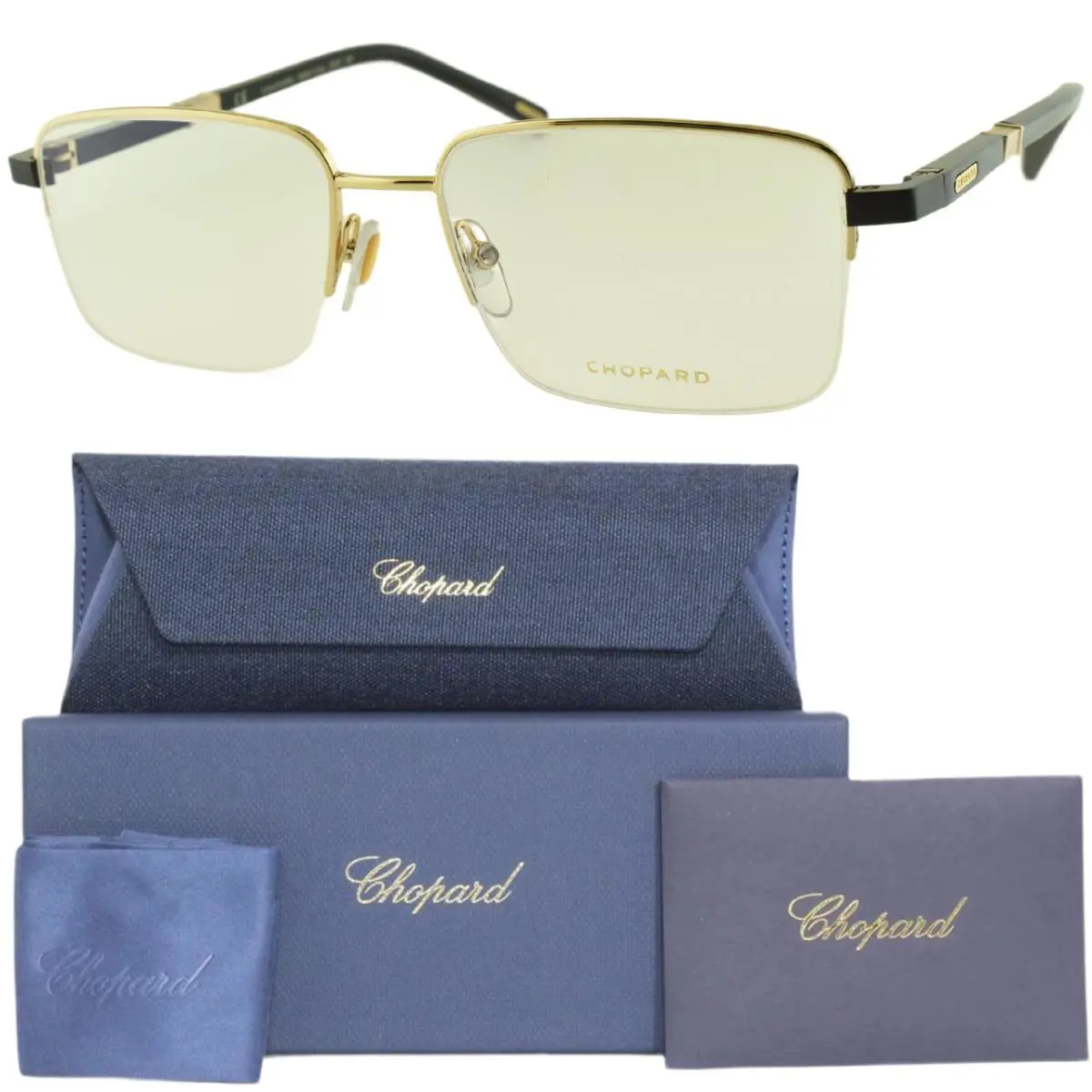Chopard VCHF55 0300 56-18-145 Gold Black Rectangle Carbon Fiber Frame - Frame: Gold/Black