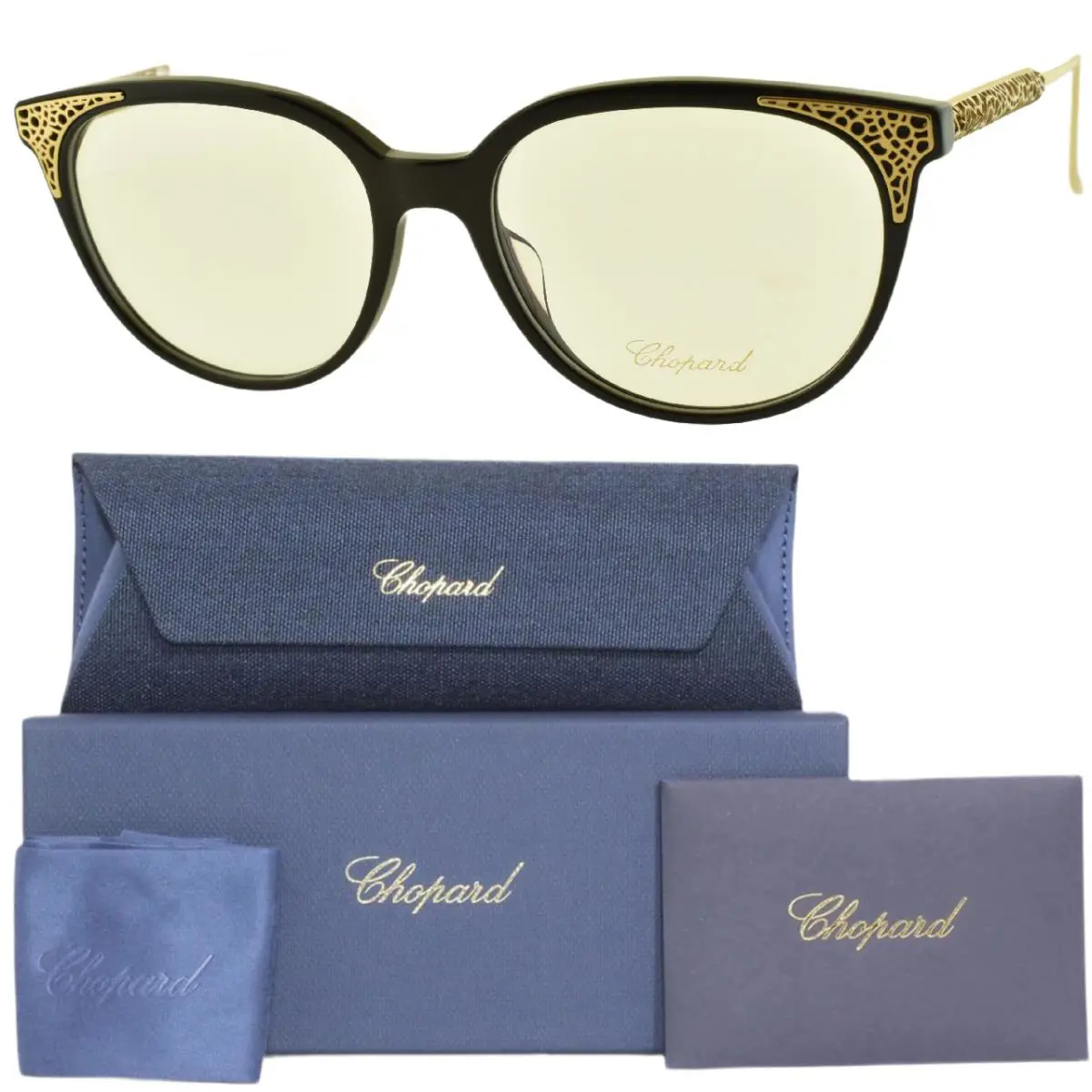 Chopard VCH253 0700 Black Gold Cat Eye Full Rim Womens Optical Frame