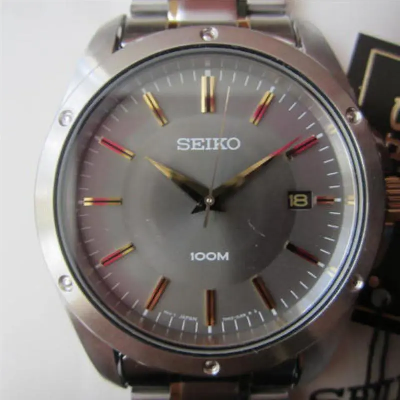 Seiko SGEF85 Water Resist 100m Silver Tone Band Gun Metal Grey Face