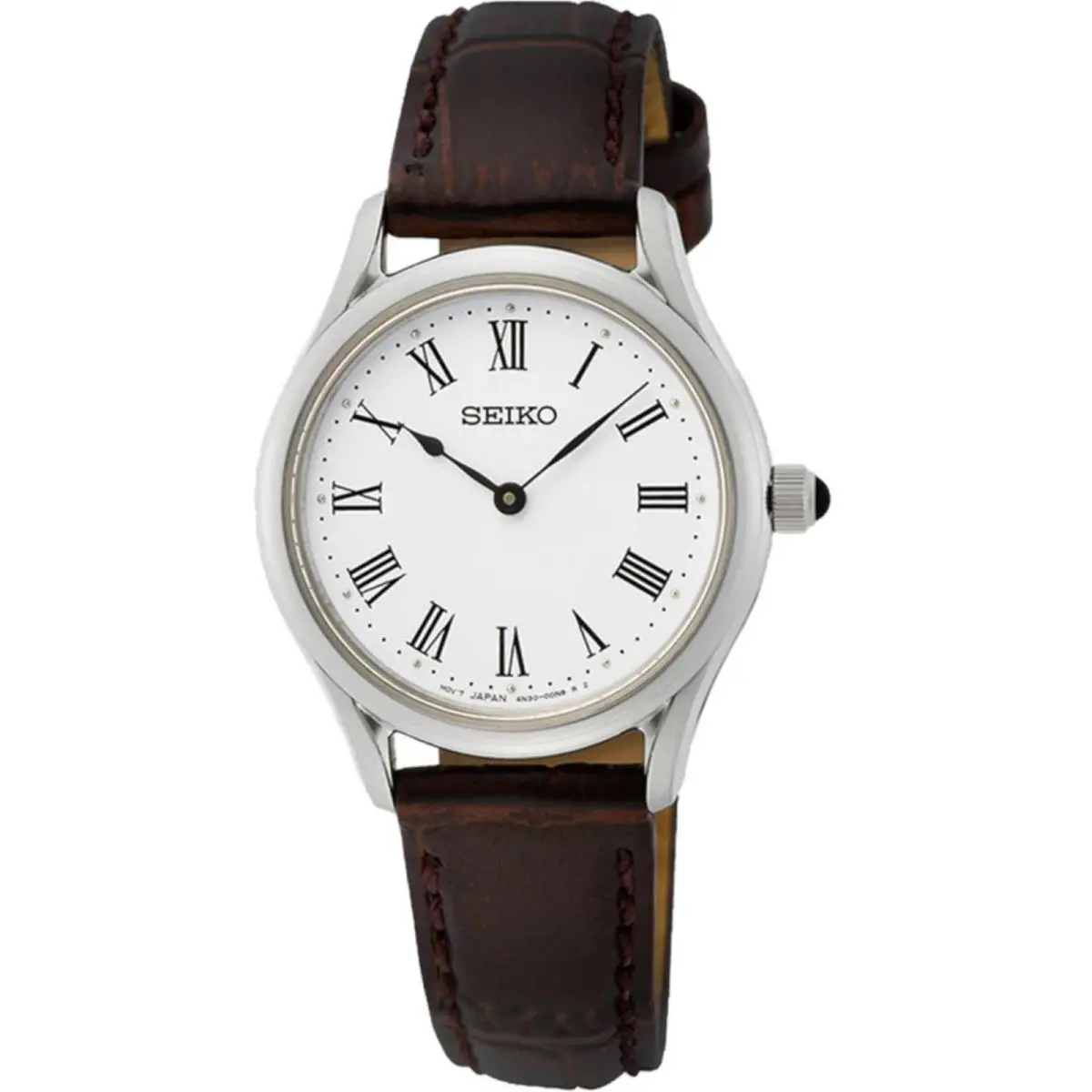 Women`s Watch Quartz White Dial Brown Calfskin Leather Strap SWR071P1 by Seiko