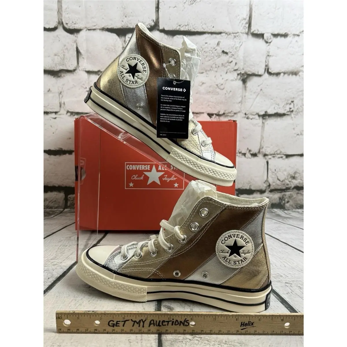 Converse Metallic Silver Gold Women’s 6.5 Chuck Taylor 70 Hi Top Sneakers