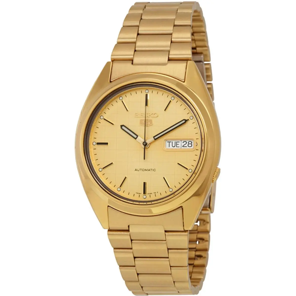 Seiko Men`s Watch Seiko 5 Power Reserve Yellow Gold Bracelet Day-date SNXL72K1