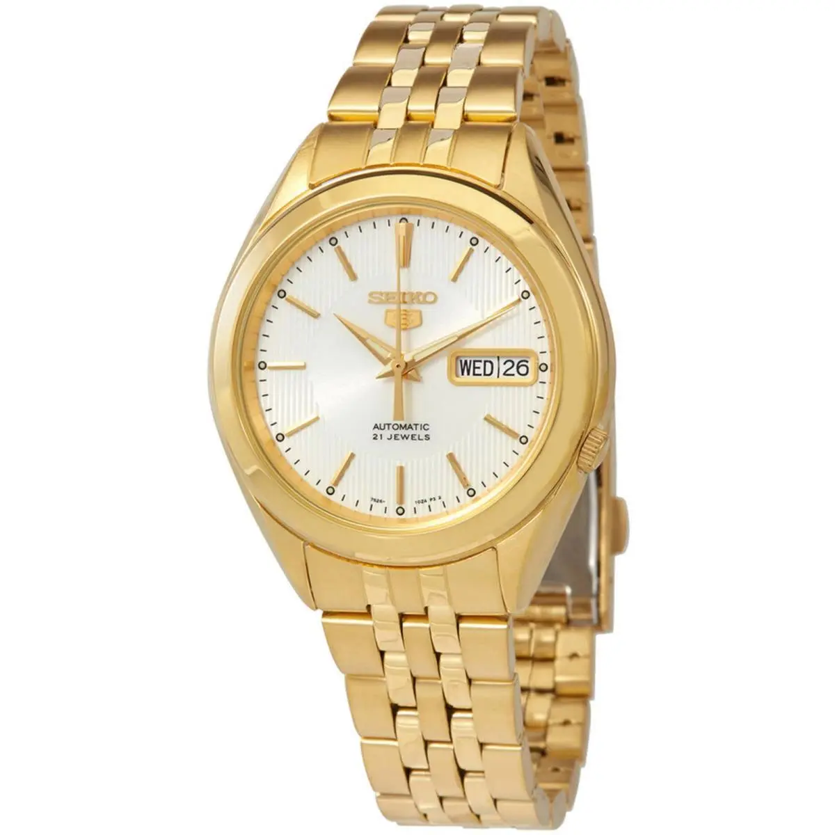 Men`s Watch 5 Automatic White Dial Yellow Gold Steel Bracelet SNKL26K1 by Seiko