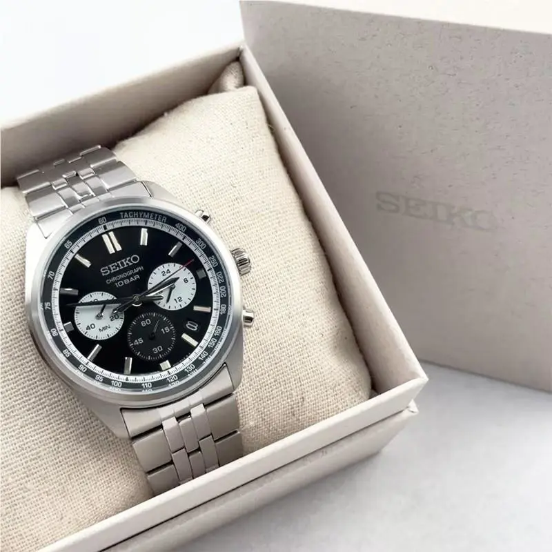 Seiko SSB429 Essentials Chronograph Quartz Men`s Watch Black Dial Stainless