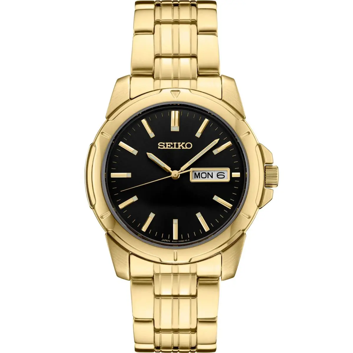 Seiko Men`s Watch SUR358 Quartz Gold Stainless Steel Black Dial 39mm - Z4-B12