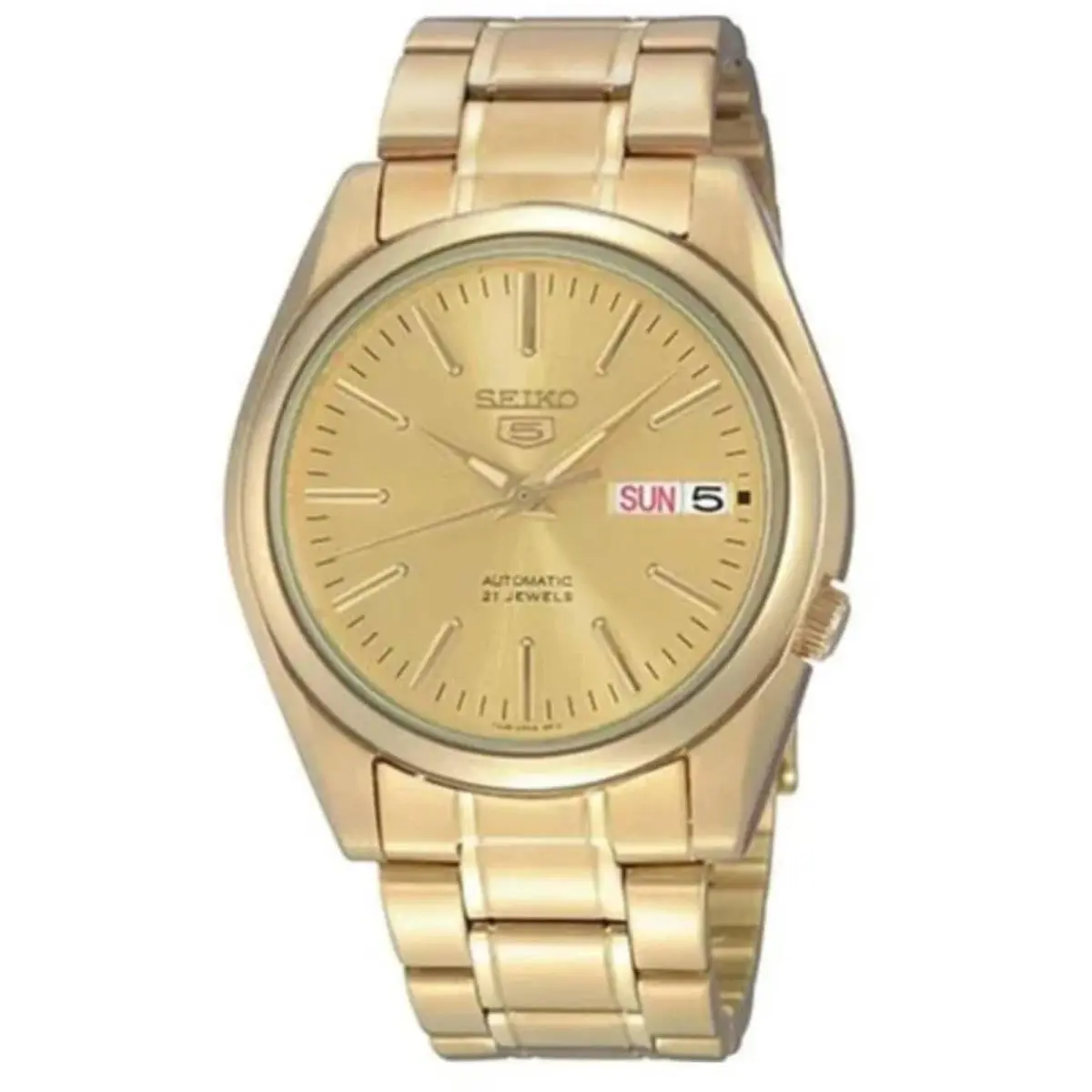 Seiko Men`s Watch Seiko 5 Automatic Power Reserve Yellow Gold Bracelet SNKL48K1