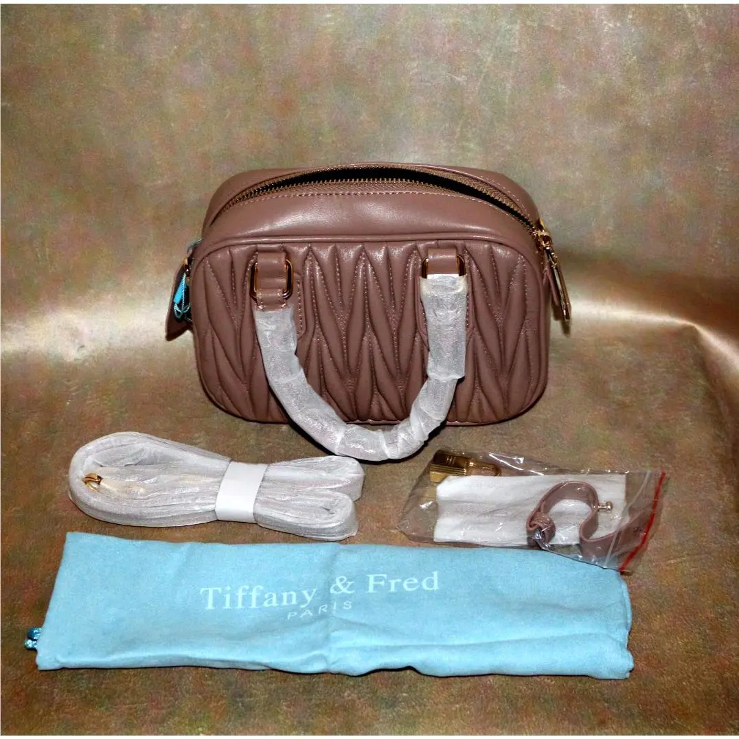 Tiffany Fred Paris Small Pleated All Leather Blush Crossbody Satchel Bag