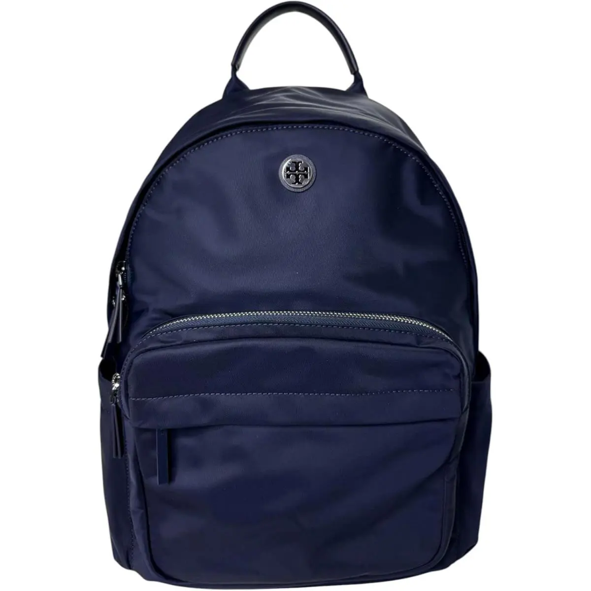 Tory Burch Womens Navy Blue Silver-tone Ella Small Nylon Backpack Bag TB-100 - Handle/Strap: Blue, Hardware: Gold, Exterior: Black