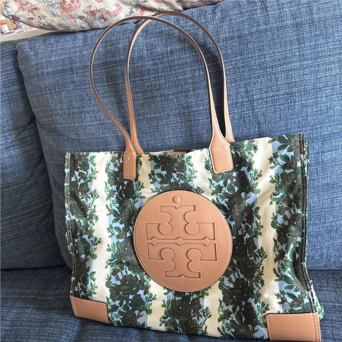 Tory Burch Ella Women Printed Floral / 960 Rayure Fleurie Open Top Tote Bag OS