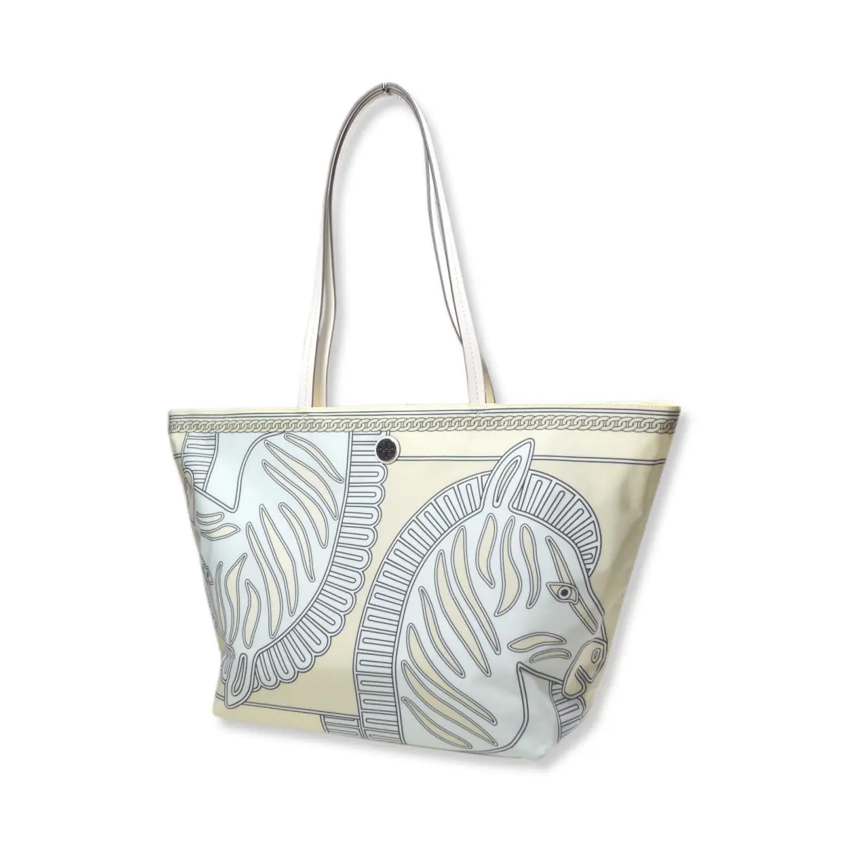 Tory Burch Womens Beige Zebra Printed Nylon Zip Up Tote Bag Purse TB-102 - Handle/Strap: Black, Hardware: Silver, Exterior: Beige