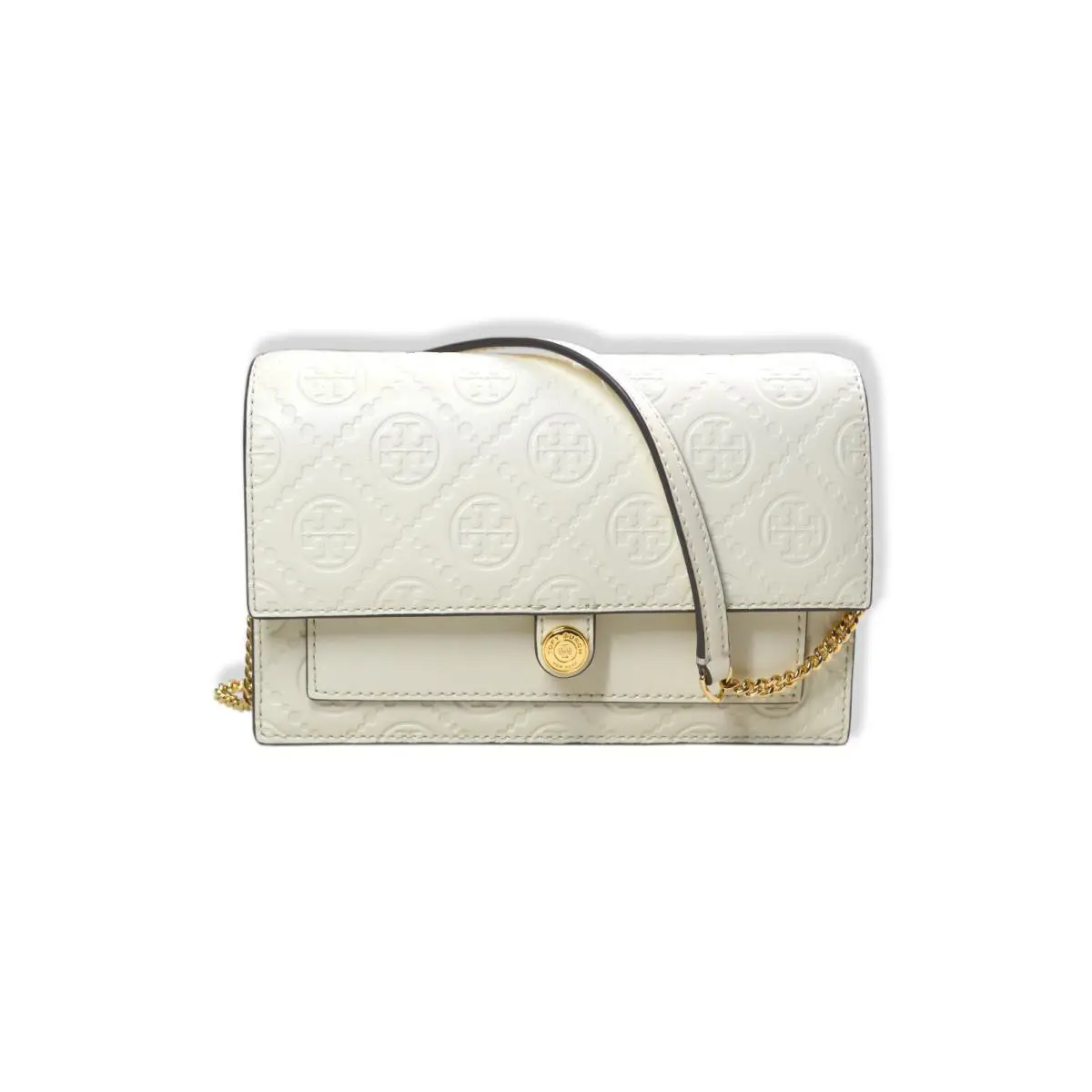 Tory Burch Womens Cream White Embossed Monogram Chain Wallet Bag Purse TB-164
