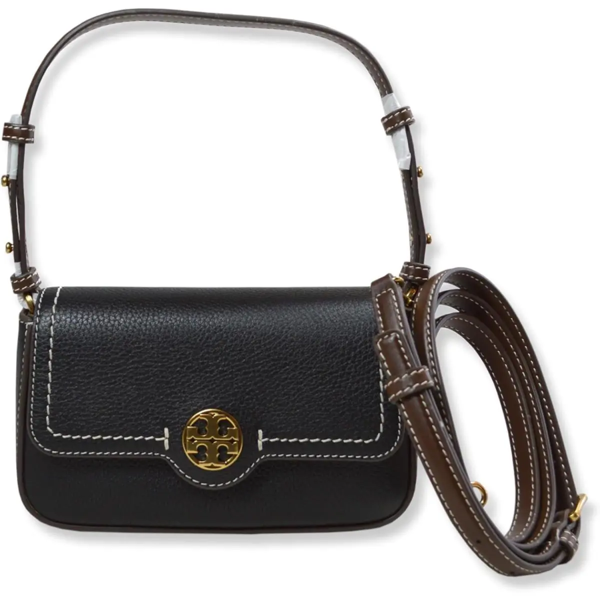 Tory Burch Womens Black Brown Pebble Leather Felix Crossbody Bag Purse TB-126
