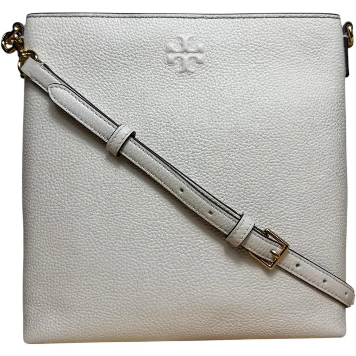 Tory Burch Womens Ivory White Thea Swingpack Leather Crossbody Bag TB-128 - Handle/Strap: Blue, Hardware: Gold, Exterior: Ivory