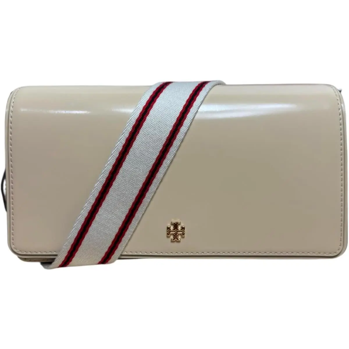 Tory Burch Womens Softserve Beige Patent Leather Crossbody Bag Purse TB-108