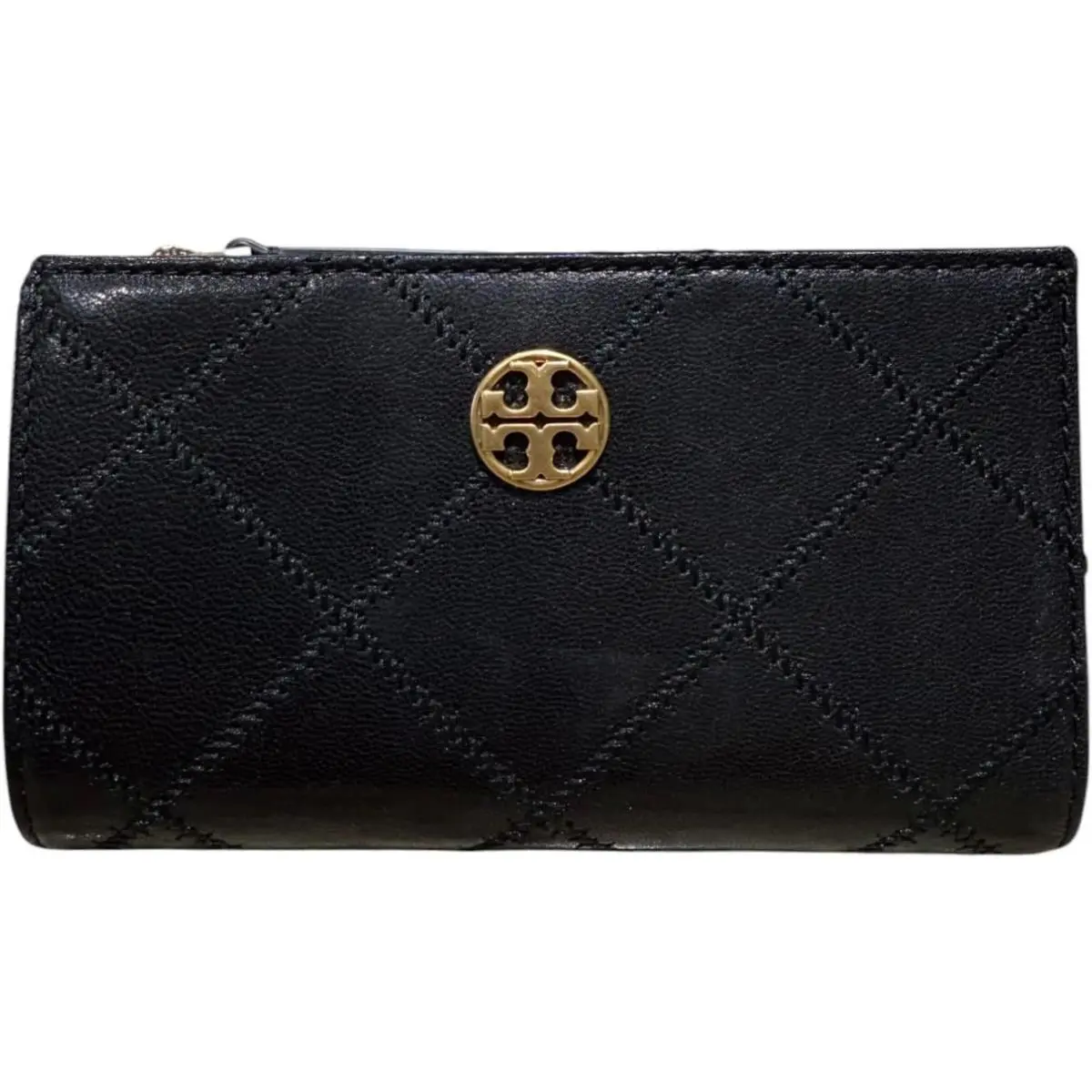 Tory Burch Black Goldtone Willa Quilted Leather Tri-fl Continental Wallet TB-139