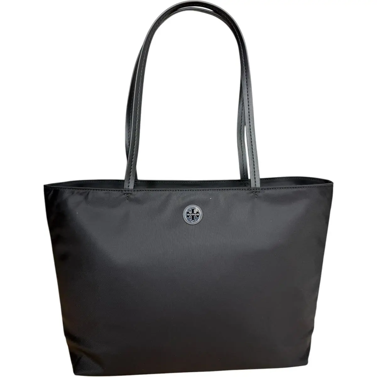Tory Burch Womens Black Silvertone Ella Small Nylon Tote Handbag Purse TB-155 - Handle/Strap: Black, Hardware: Gold, Exterior: Black