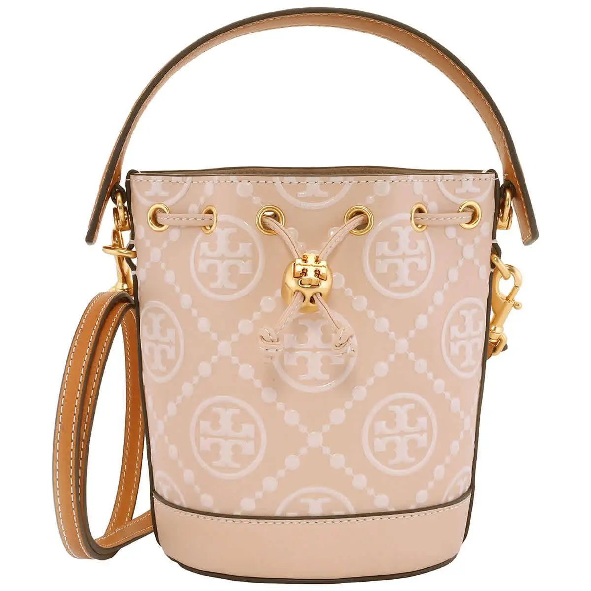Tory Burch Mini T Monogram Embossed Bucket Bag 88178-250 - Orange, Exterior: Orange