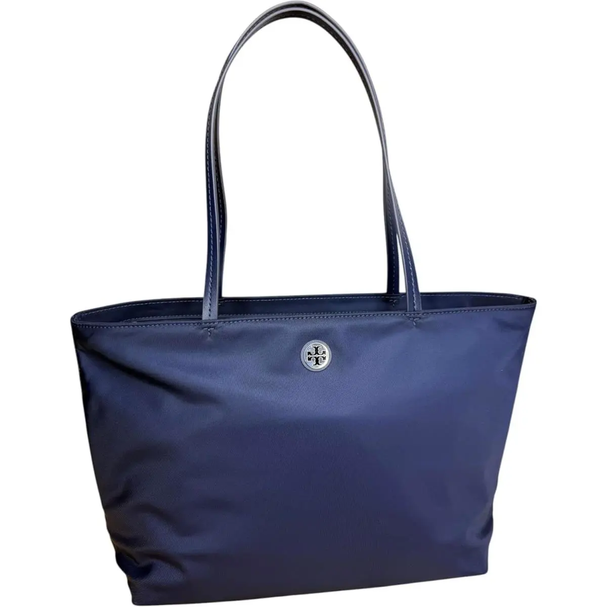 Tory Burch Womens Blue Silvertone Ella Small Nylon Tote Handbag Purse TB-154
