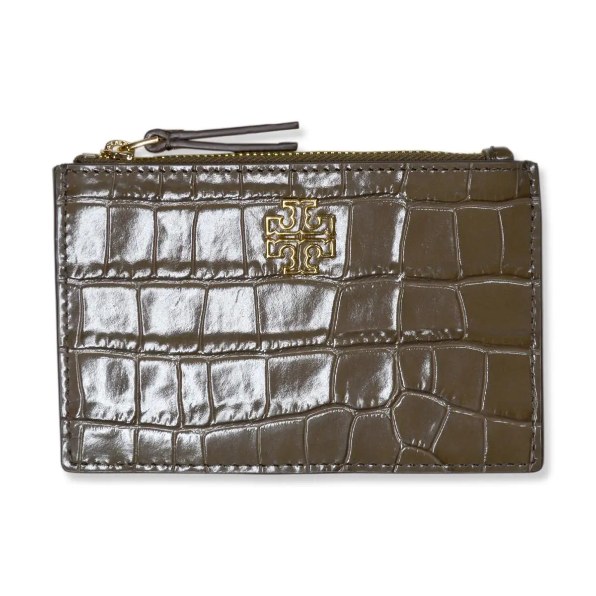 Tory Burch Womens 141067 Brown Britten Croc Embossed Zip Wallet Card Case TB-143