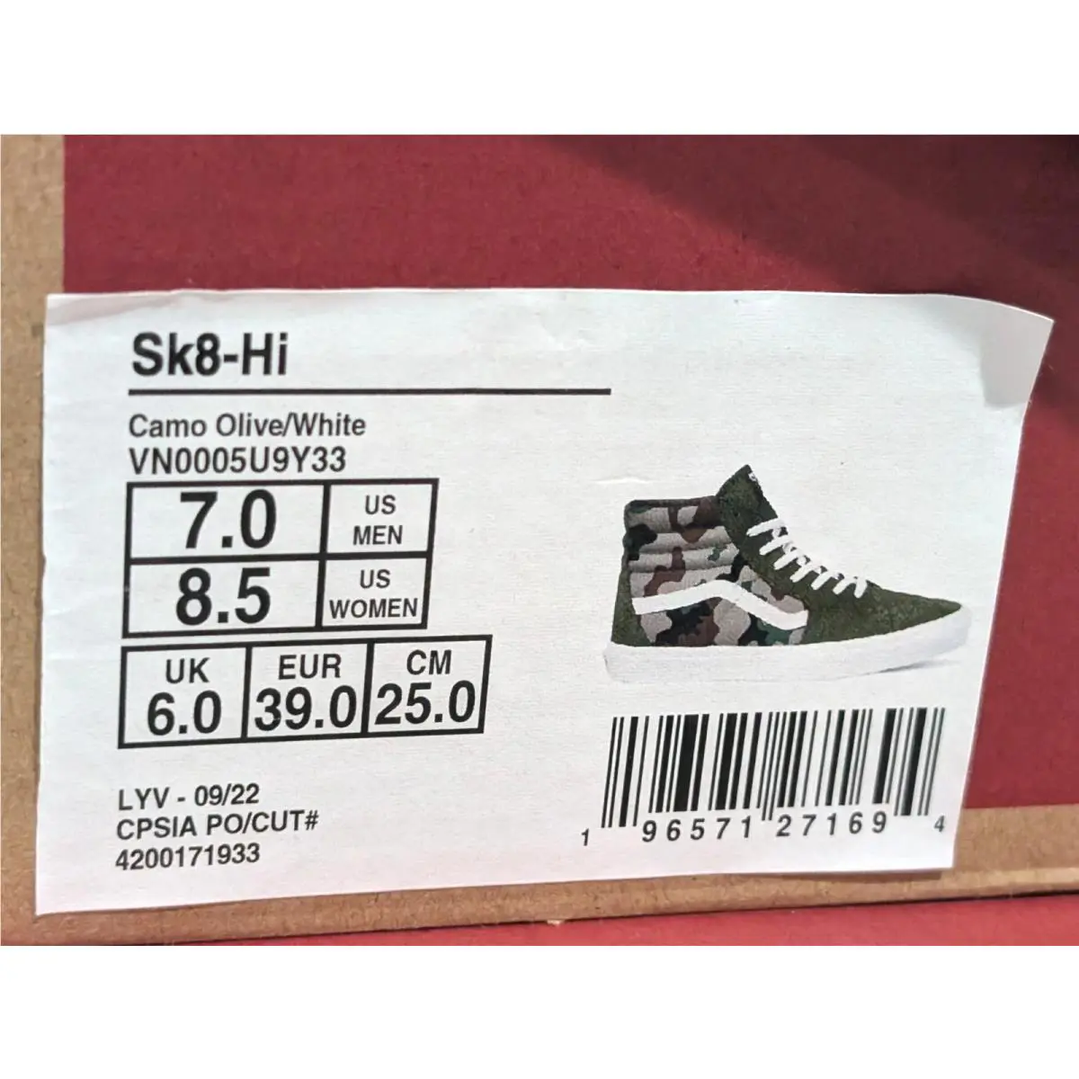 Vans shoes - Vans Sk8-Hi - VN0005U9Y33 - Olive/White 7