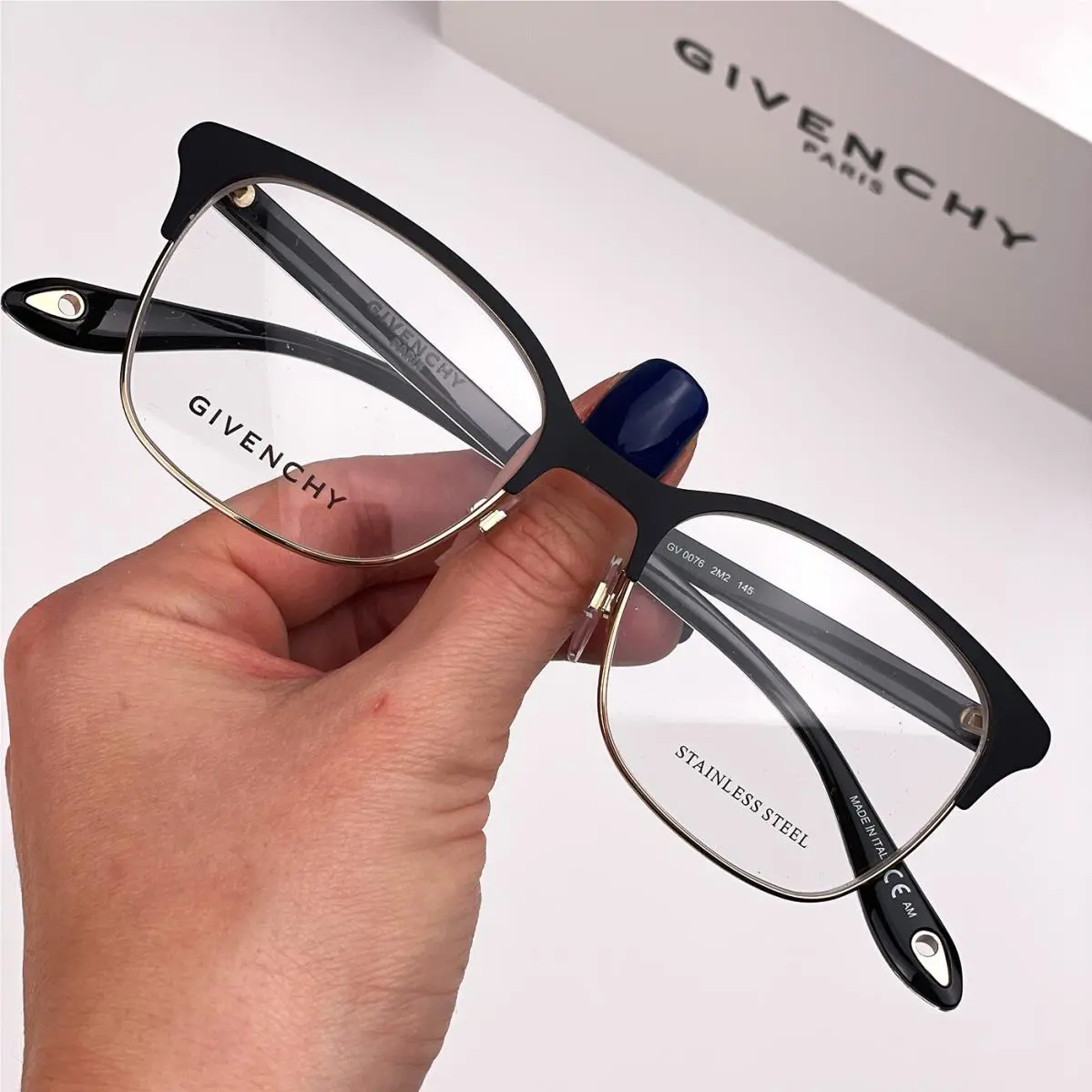 Givenchy Women Eyeglasses Black Gold Demo Rectangle GV0076 2M2