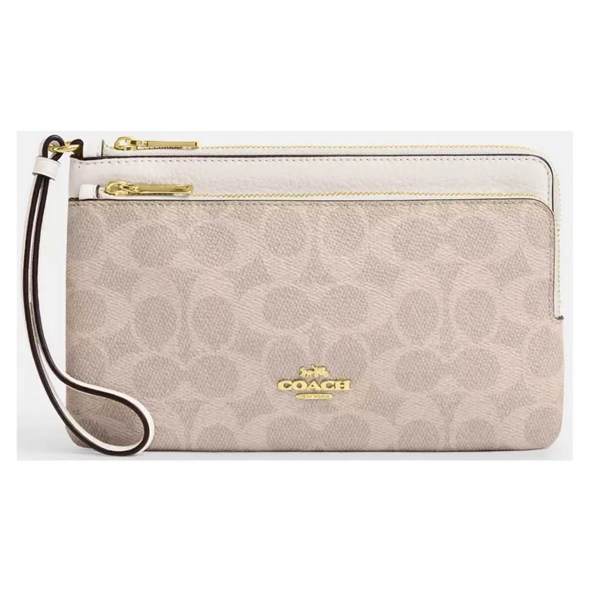 Coach Women`s Wallet Double Zip Signature Canvas Gold/sand/chalk CX161 SD Chk