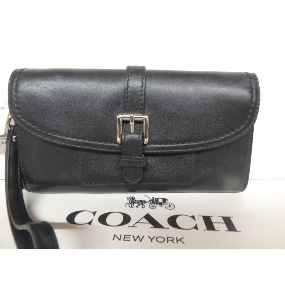 Coach F51688 Black Leather Charlie Callie Hybrid Black Wristlet Wallet Lqqk