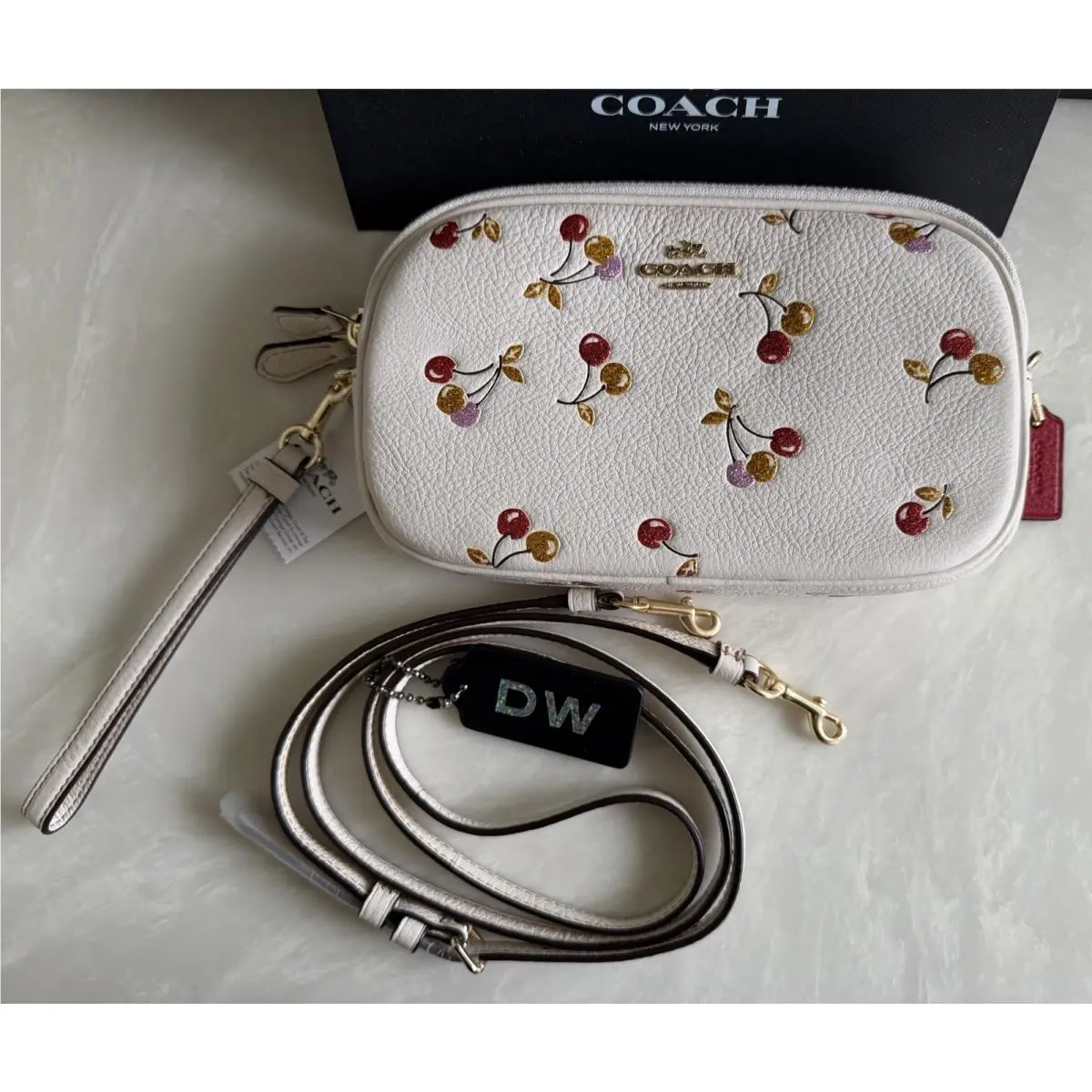 Coach Cherry Print Crossbody/clutch Chalk/multi Glitter Bag 27402