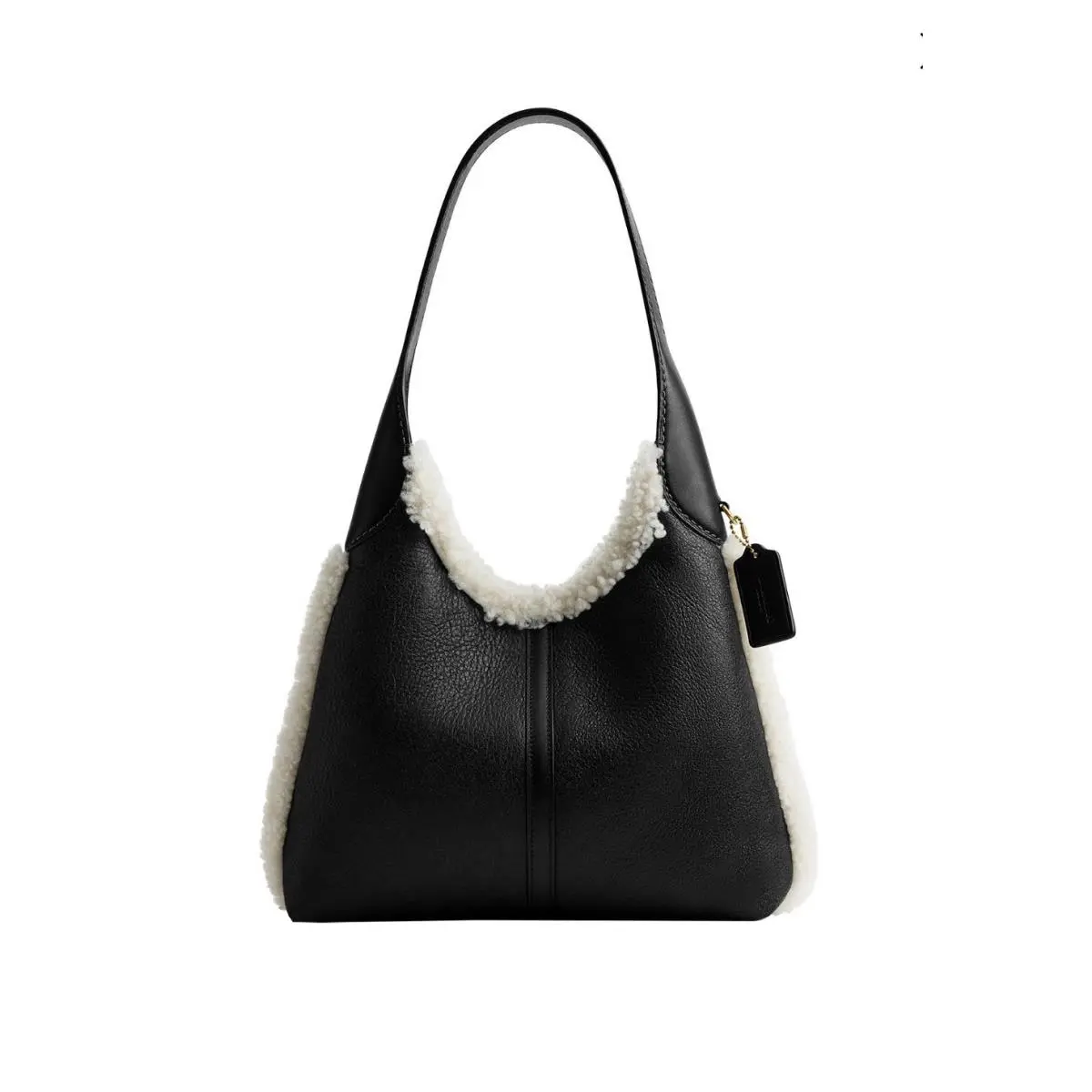 Coach Brooklyn Medium Shearling Shoulder Bag 29 in Brass/black Natural