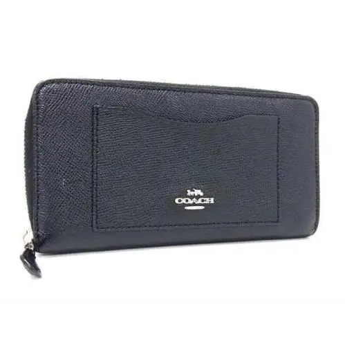 Coach F54007 Cross Grain Leather Accordion Zip Around Wallet Midnight Blue