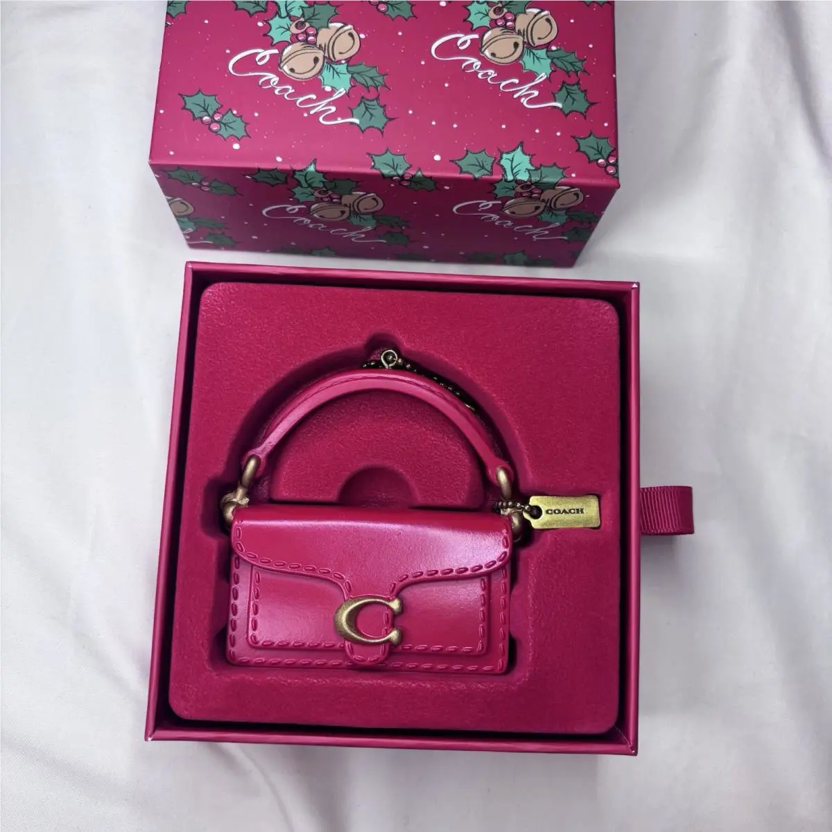 Coach Christmas Ornament Charm Novelty - Tabby Handbag Red Gold Charm