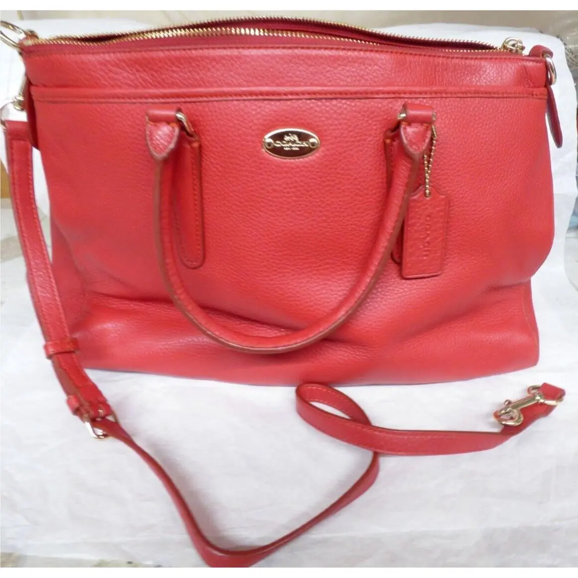 Coach F35185 Pebbled Leather Morgan Satchel Classic Red Msrv