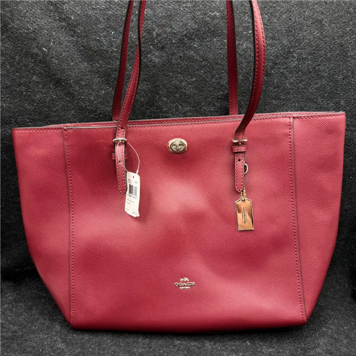 Coach 36454 Turnlock Tote Crossgrain Leather in Black Cherry Handbag Purse