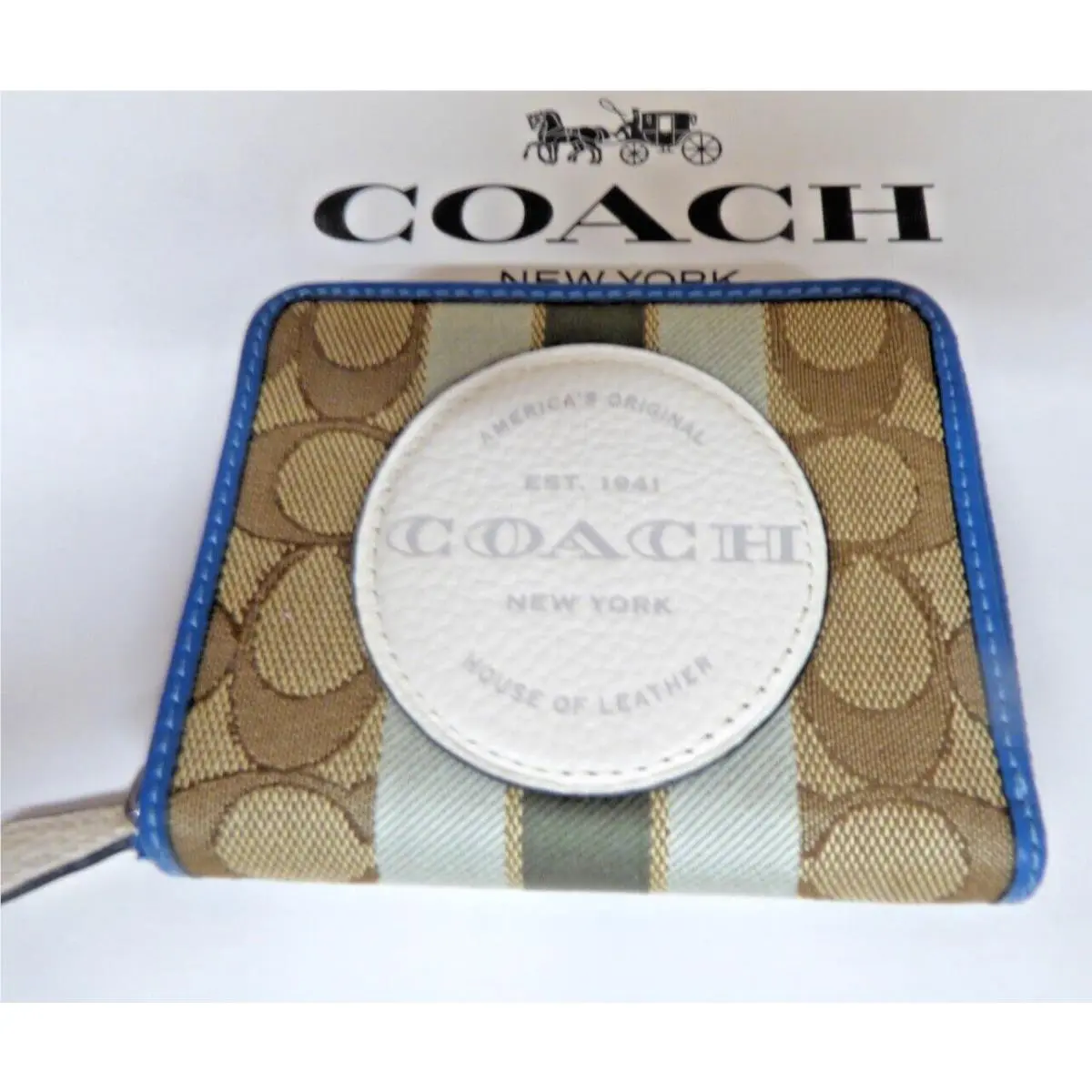 Coach Zip Around Wallet Signature Jacquard Stripe Patch 2637 Blue Brown