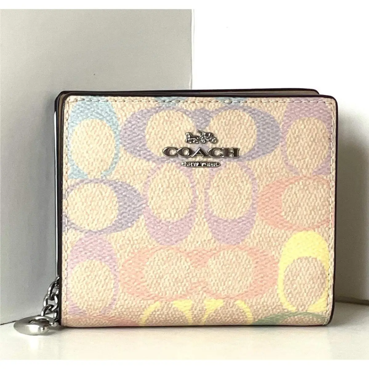 Coach Snap Wallet CDD11 Rainbow Signature Canvas Yellow ID Window Org Pkg