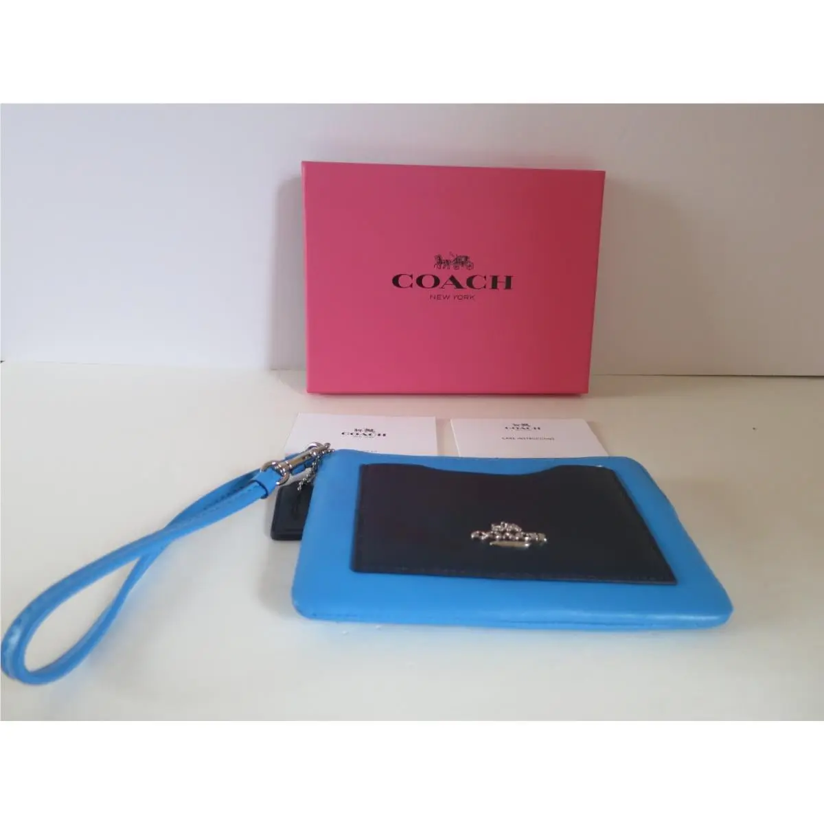 Coach Colorblock Corner Zip Small Navy Azure Blue Wristlet Wallet Bag Clutch