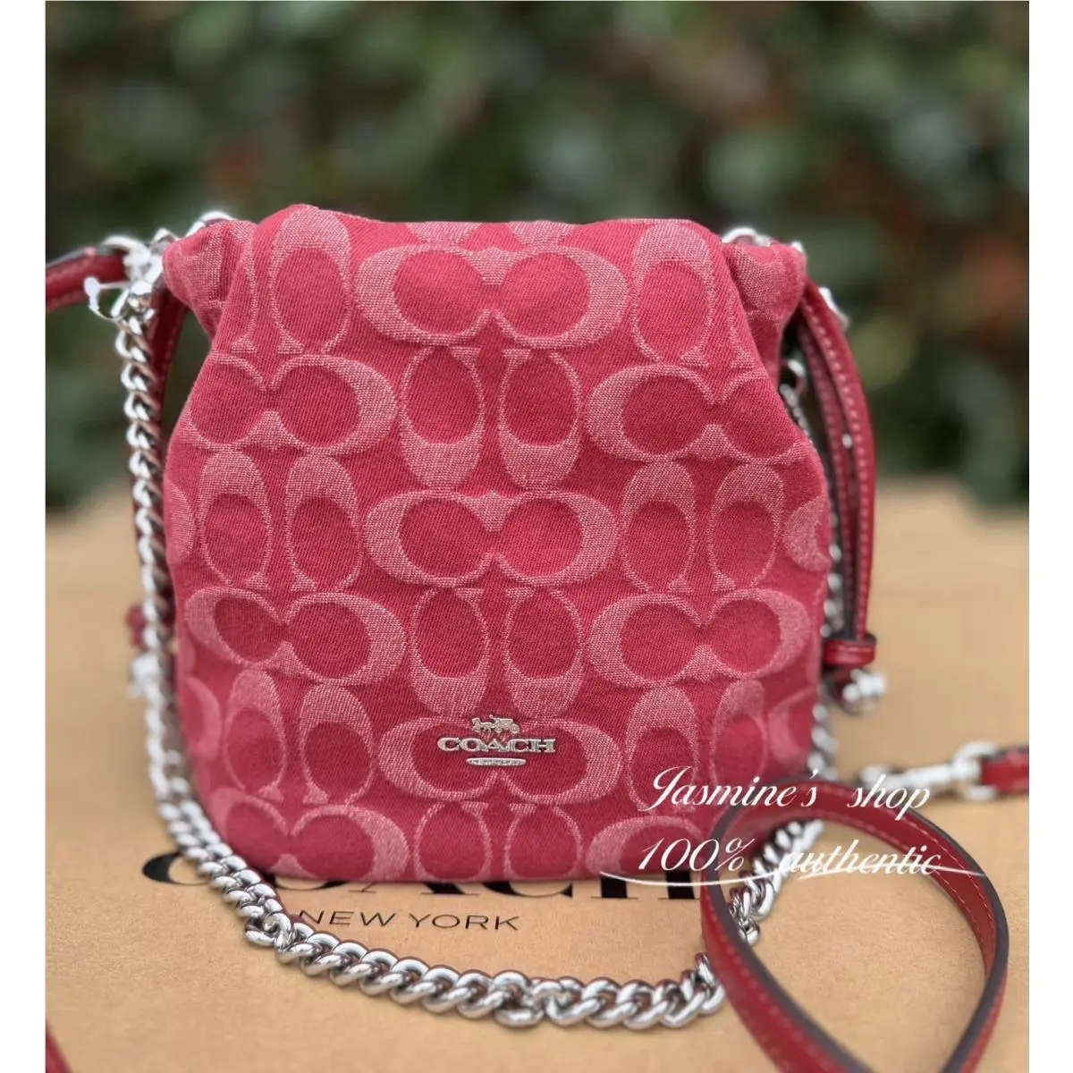 Coach Faye Mini Drawstring Bag In Signature Denim CCZ45 Denim/true Red