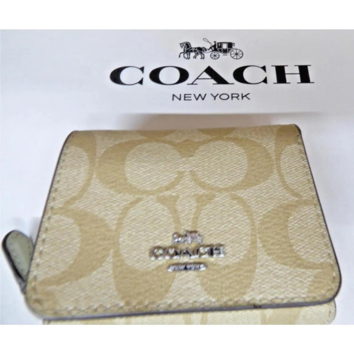 Coach 41320 Signature Small Trifold Wallet Light Khaki Pale Green Lqqk