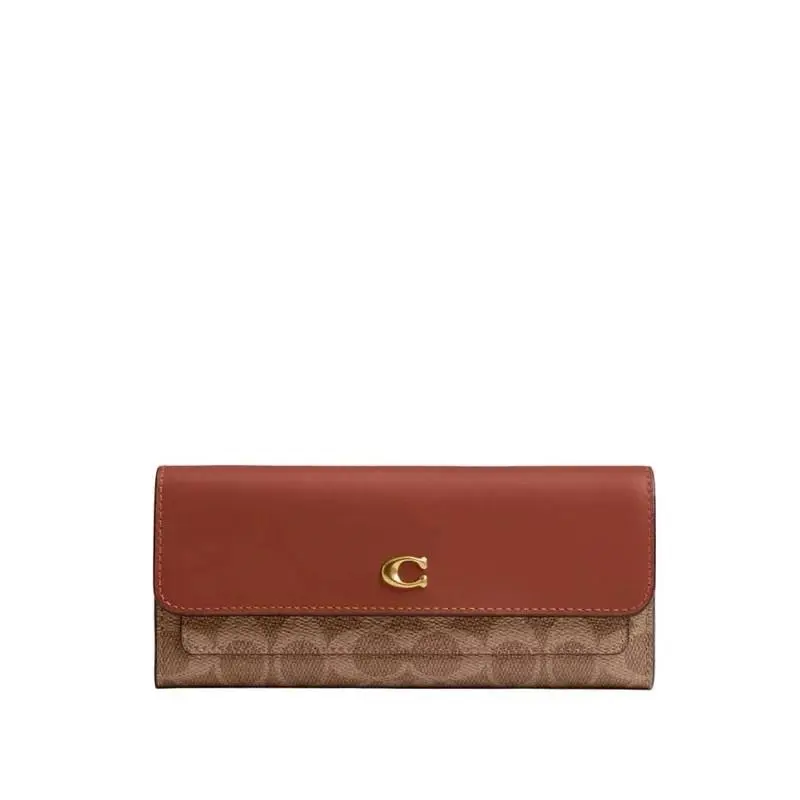 Coach Mila Signature Coated Canvas Long Flap Wallet Tan Caramel
